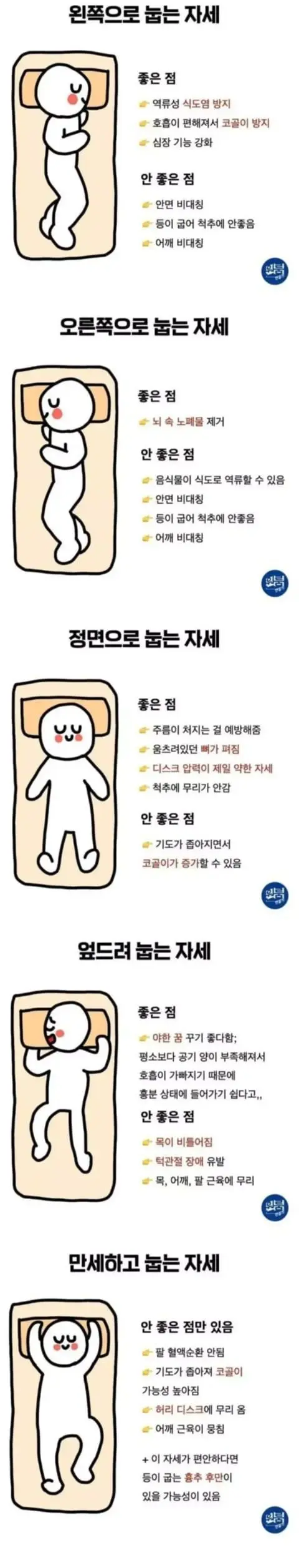 수면자세별 장단점 | mbong.kr 엠봉