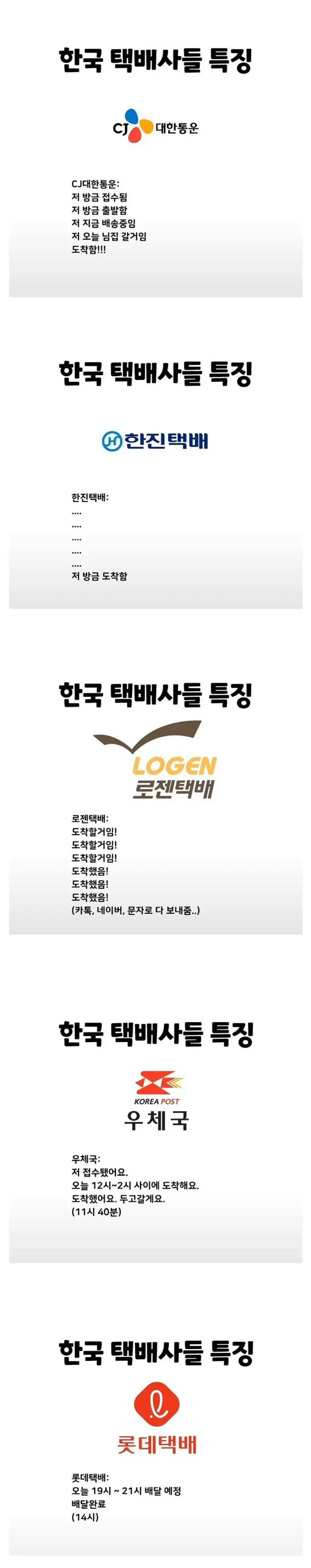 한국 택배사들 특징...jpg | mbong.kr 엠봉