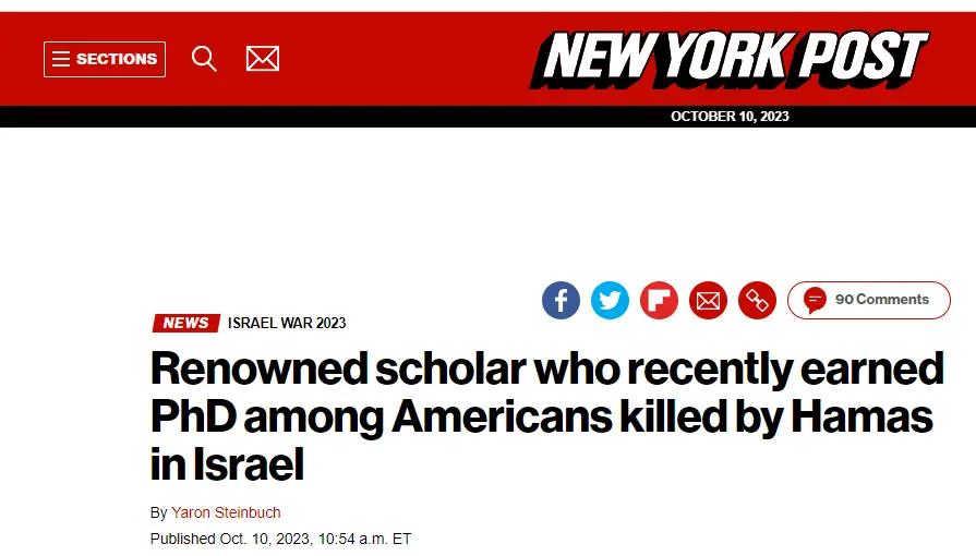 안타깝게 박사학위를 딴지 얼마안돼서 하마스 테러범들한테 살해당한 미국 대학원생 | mbong.kr 엠봉