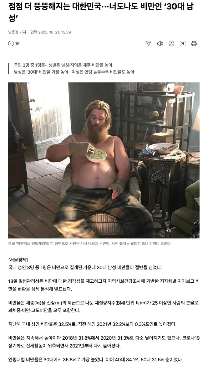 점점 더 뚱뚱해지는 대한민국. 너도나도 비만인 ‘30대 남성’ | mbong.kr 엠봉