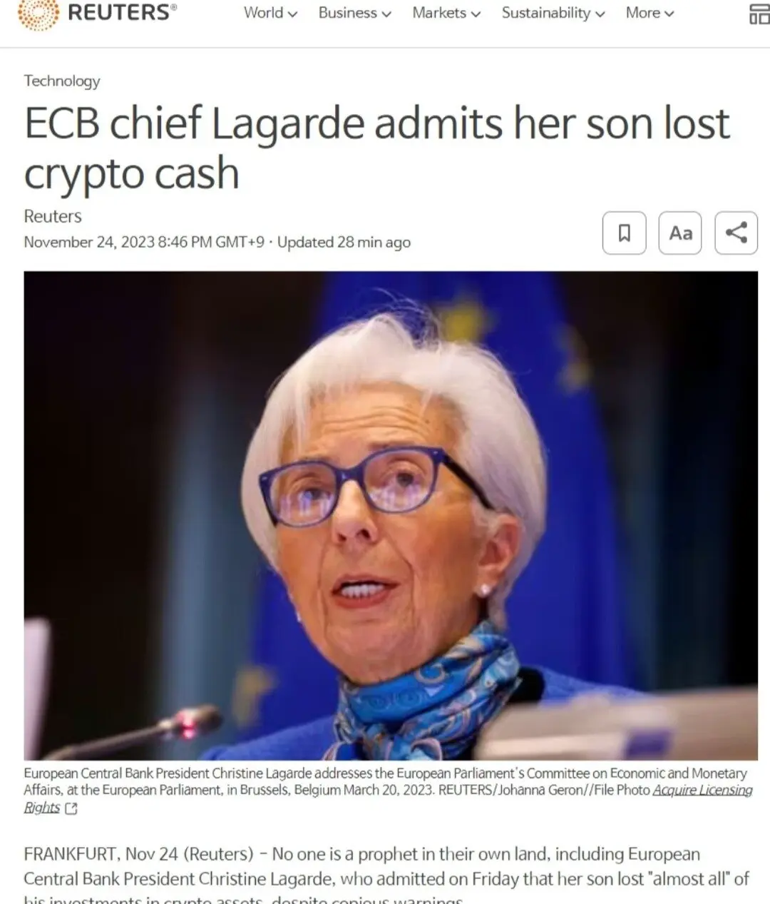 유럽 중앙은행 총재의 아들이 코인투자로 크게 잃음 | mbong.kr 엠봉