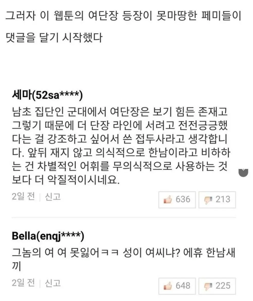 페미들 웹툰 댓글 대참사...jpg | mbong.kr 엠봉