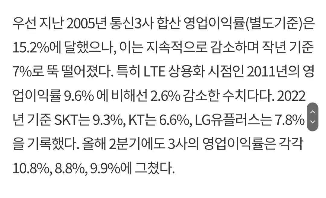 한국 통신사 영업이익률 유럽 미국 비교 | mbong.kr 엠봉