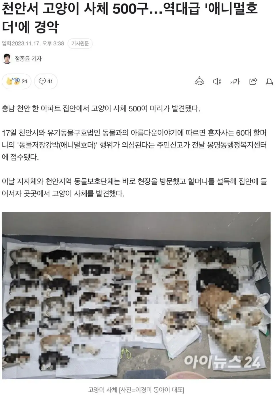 혐주의)고양이 사체 500마리 이상 발견된 집 | mbong.kr 엠봉