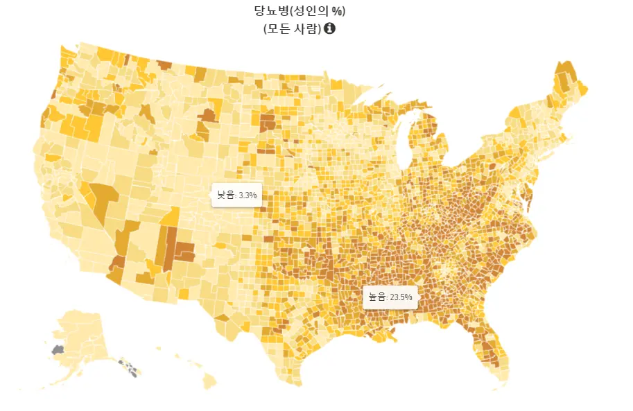 미국 지역별 성인병 지도 | mbong.kr 엠봉