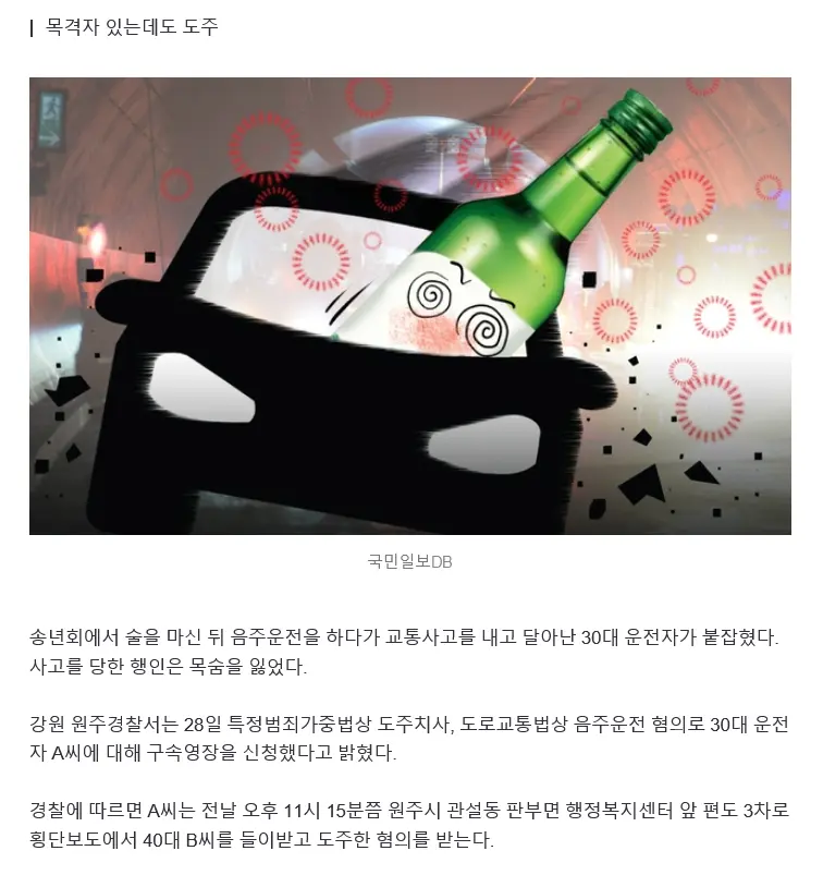 “송년회서 술 마시고” 만취 뺑소니, 행인 목숨 앗아가 | mbong.kr 엠봉