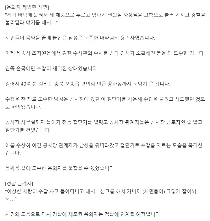 [단독] 수갑 찬 도주범 몸싸움해 막아낸 시민들 | mbong.kr 엠봉