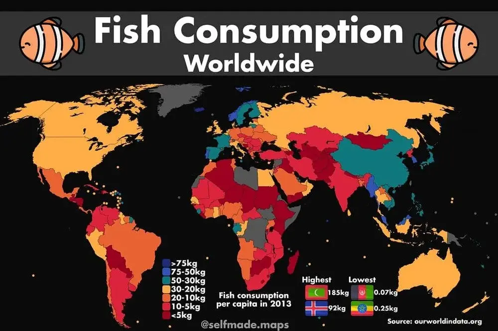 새계 생선 육류 소비량 지도 | mbong.kr 엠봉