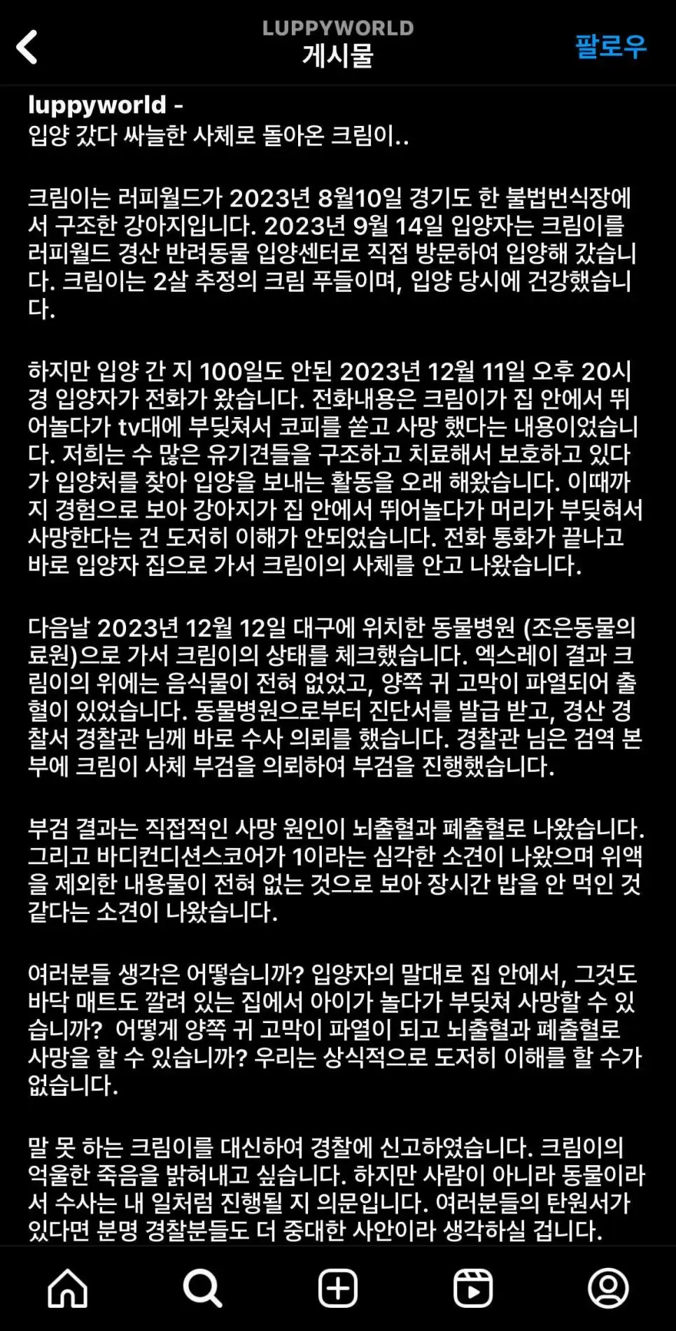 입양 100일도 안되서 사체로 돌아온 유기견.jpg | mbong.kr 엠봉