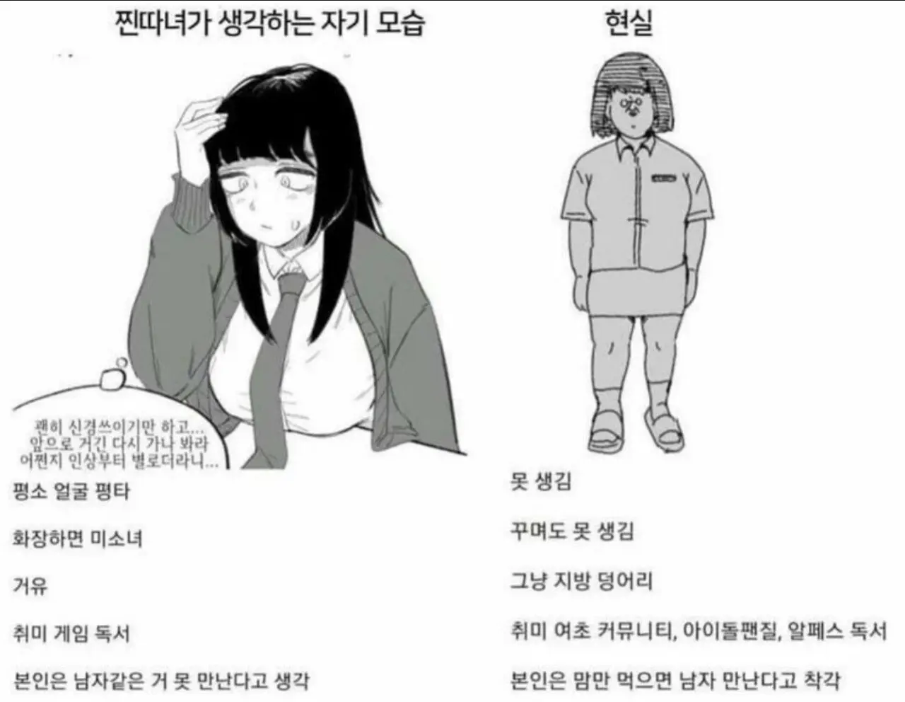 찐따녀가 생각하는 자기 모습 vs 현실 | mbong.kr 엠봉