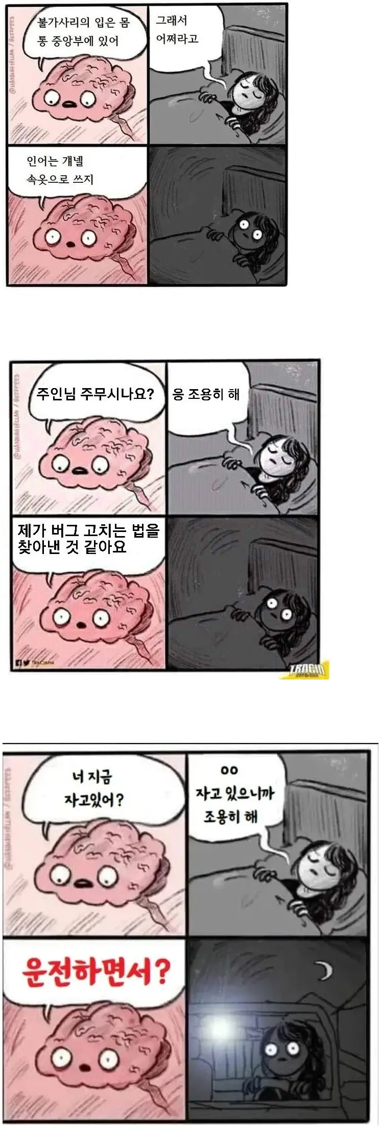 자려는데 뇌가 말을 거는 4컷 만화 | mbong.kr 엠봉