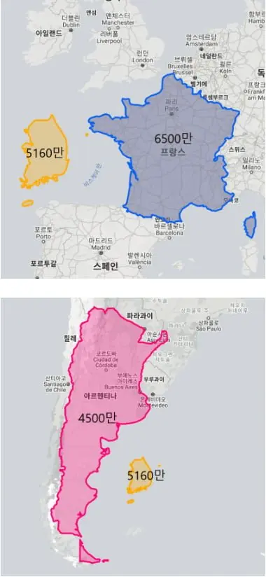 대한민국 인구밀도 체감 . jpg | mbong.kr 엠봉