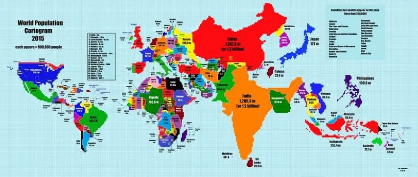 인구를 토대로 확장시킨 전세계 지도.jpg | mbong.kr 엠봉