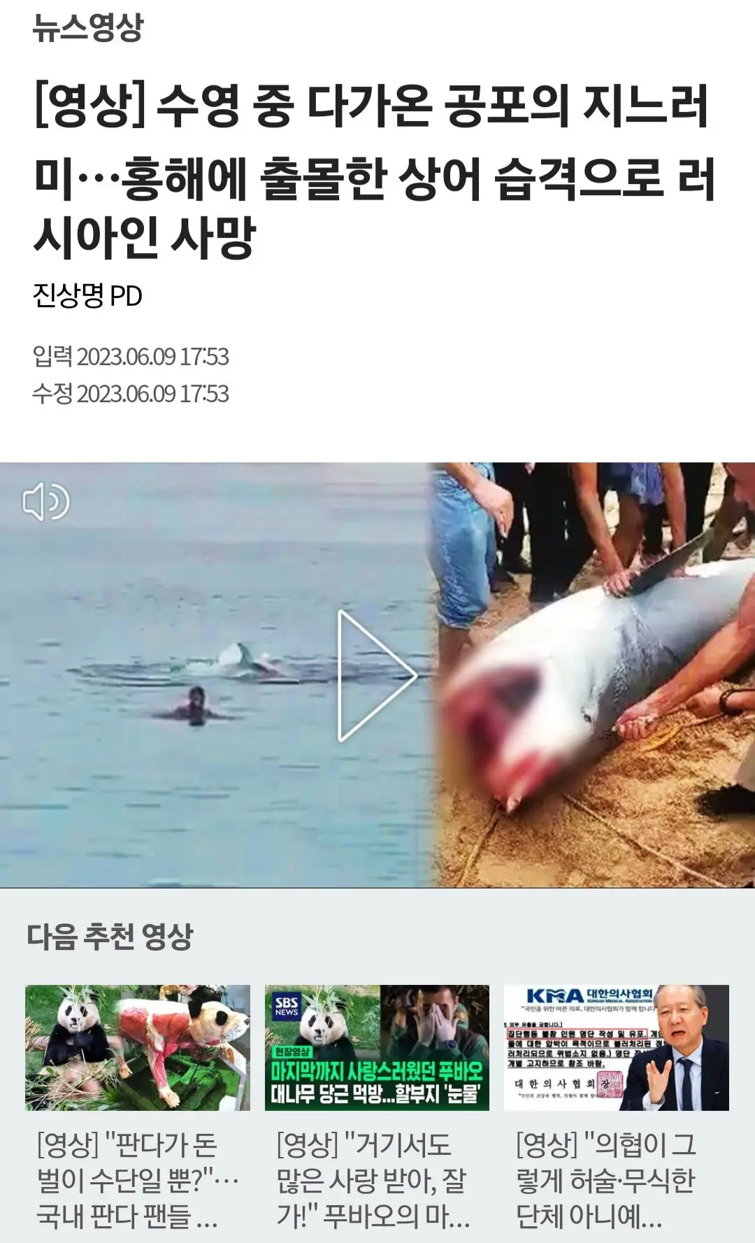 이집트 홍해에서 상어한테 물려서 사망한 러시아인...mp4 | mbong.kr 엠봉