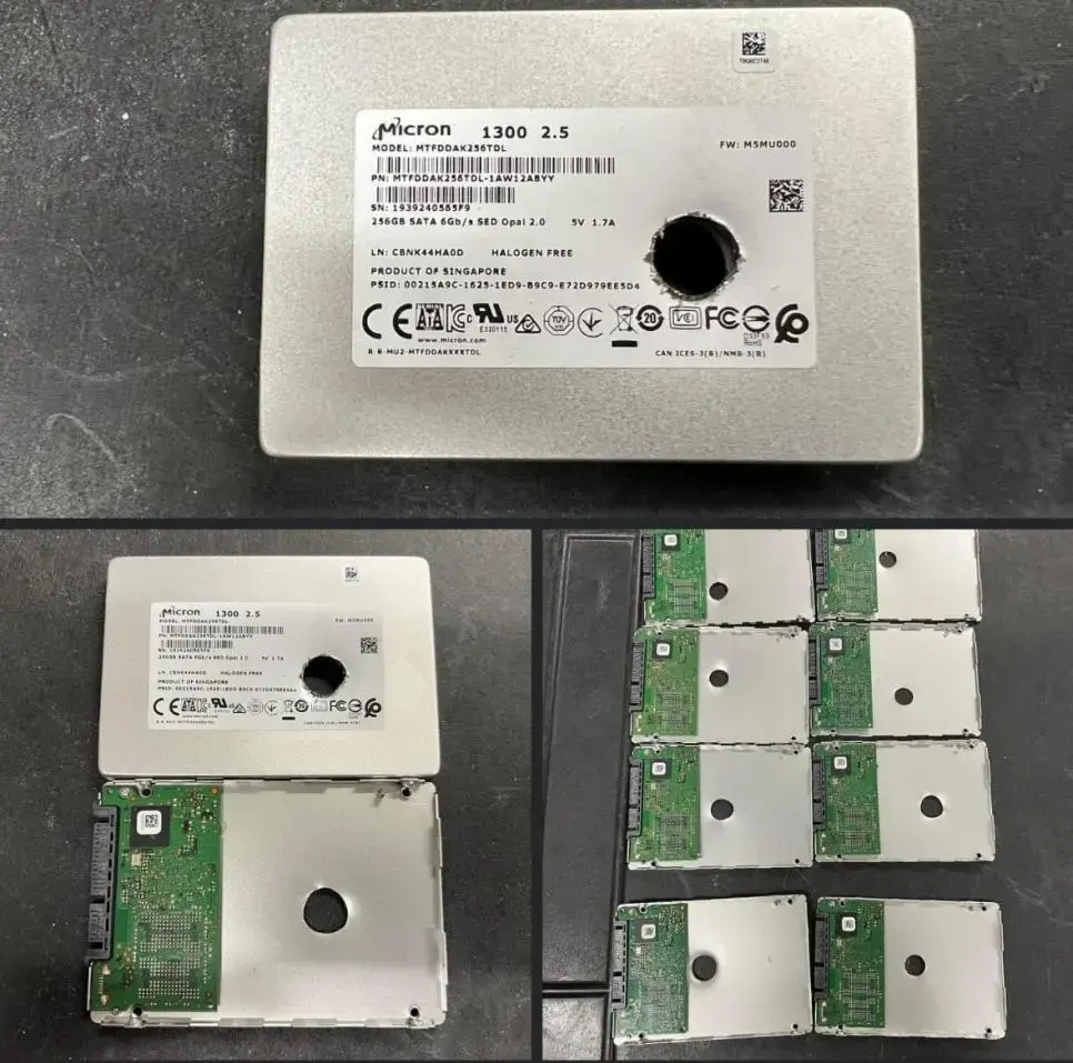 자료유출을 방지하기 위해 구멍을 뚫고 폐기된 기업용 SSD | mbong.kr 엠봉