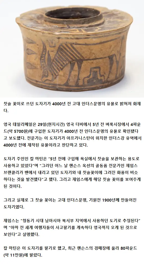 칫솔꽂이로 쓰던 도자기가 4000년 전 인더스문명의 유물. | mbong.kr 엠봉
