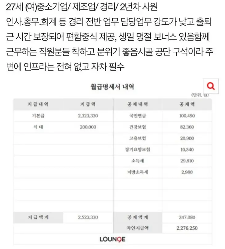 2년차 중소기업 경리 현실 연봉 | mbong.kr 엠봉