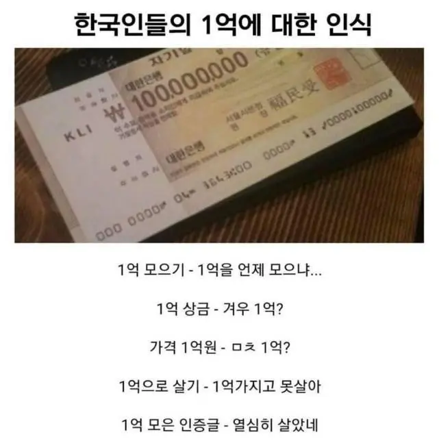 한국인들의 '1억'에 대한 인식 | mbong.kr 엠봉