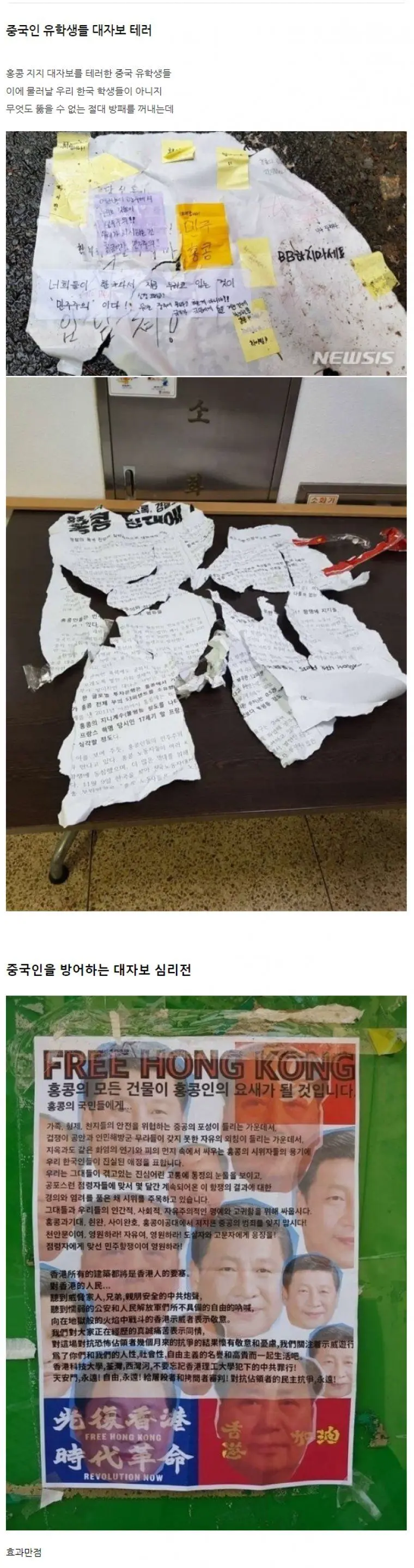 중국 유학생 대자보 훼손 방어법. | mbong.kr 엠봉
