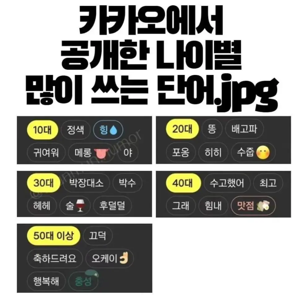 카카오에서 공개한 나이별 카톡 많이 쓰는 단어.jpg | mbong.kr 엠봉