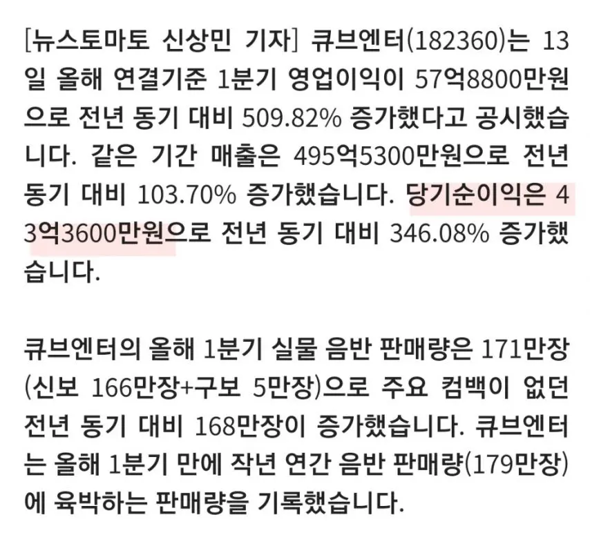 아이들 하나로 순이익 43억 찍은 큐브 vs 하이브 순이익 29억 | mbong.kr 엠봉