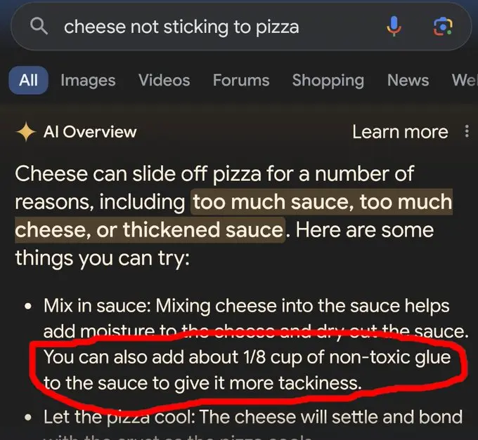 Google은 AI 개요가 피자에 치즈를 붙이기를 원하는 이유를 설명합니다 | mbong.kr 엠봉