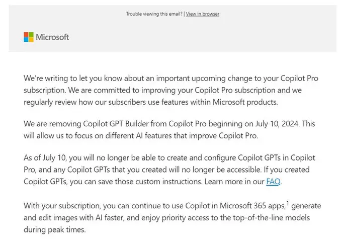 Copilot GPT Builder는 7월 10일에 Microsoft에 의해 Copilot Pro에서 제거됩니다 | mbong.kr 엠봉