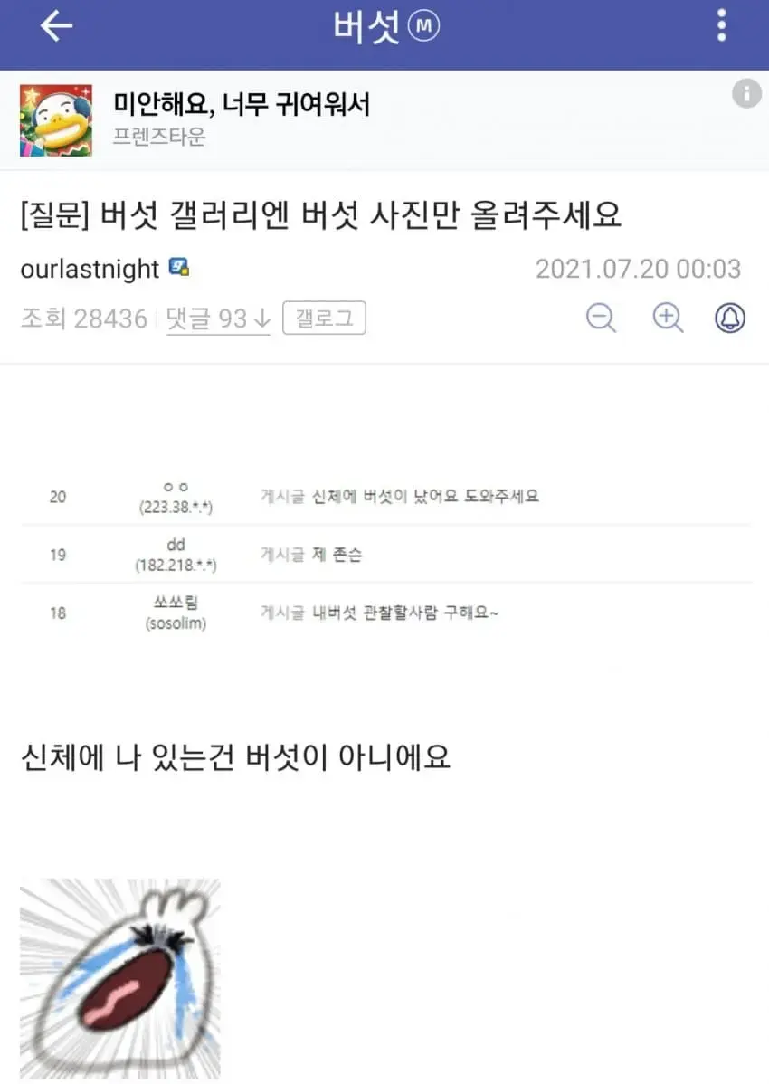 버섯갤러리 완장의 비애....jpg | mbong.kr 엠봉