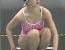 우주소녀 다영 골림픽 핑크색 체크원피스 수영복 건강한 몸매